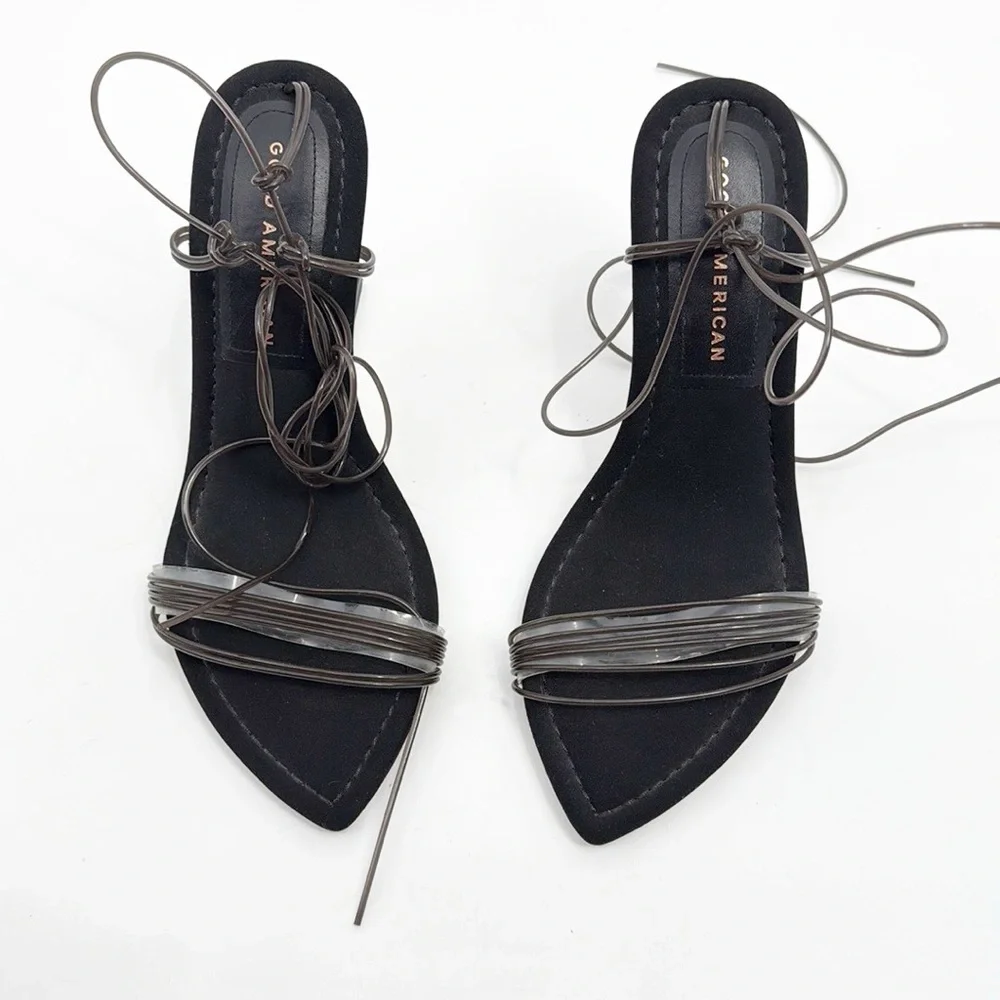 Good American Clear Wedge Ankle Strap Sandals Neoprene GA080N-E BLACK001 Size 4